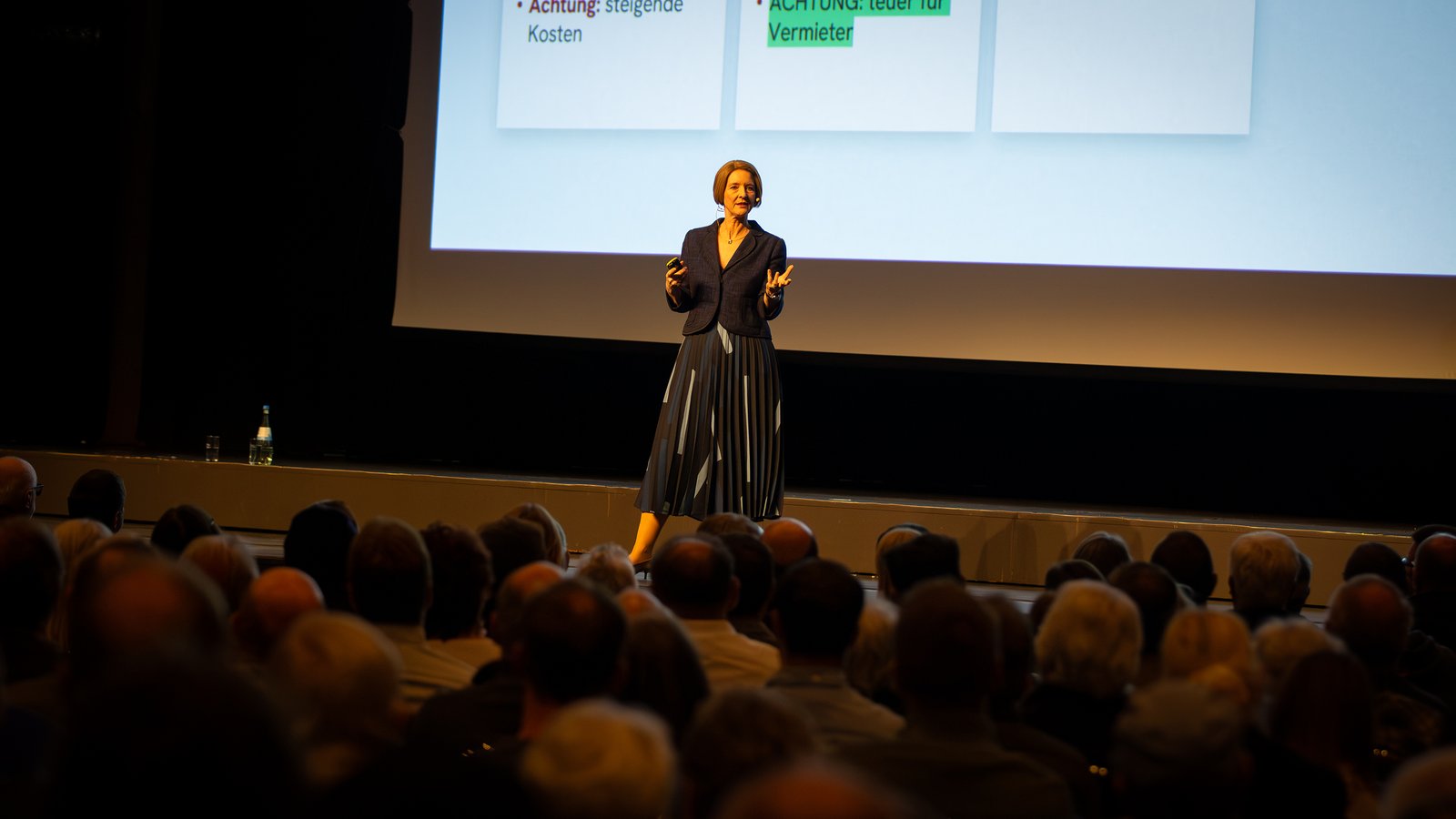 Anja Floetenmeyer-Woltmann erklärt auf der Bühne